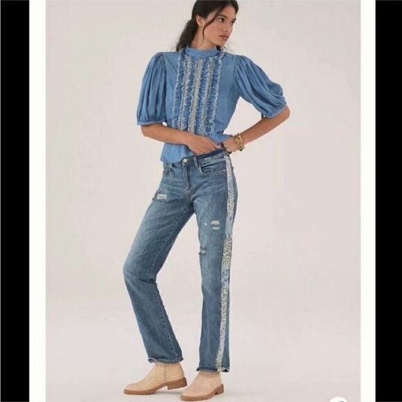 Anthropologie Pilcro Distressed Animal Print Boyfriend Jeans size 28 - Picture 4 of 7